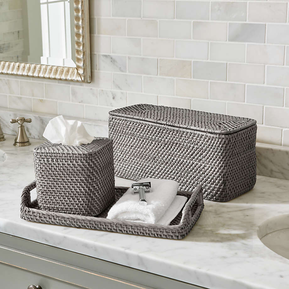 Premium Natural Bamboo Handmade Square Tissue Box Gray